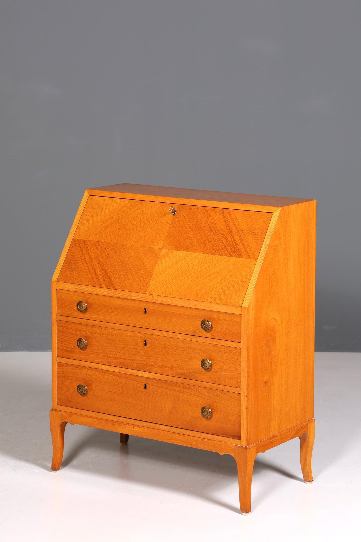 F226 Finish cm Schlichter Mid Century Sekretär Vintage Schreibmöbel echt Holz Kommode Office Secretary