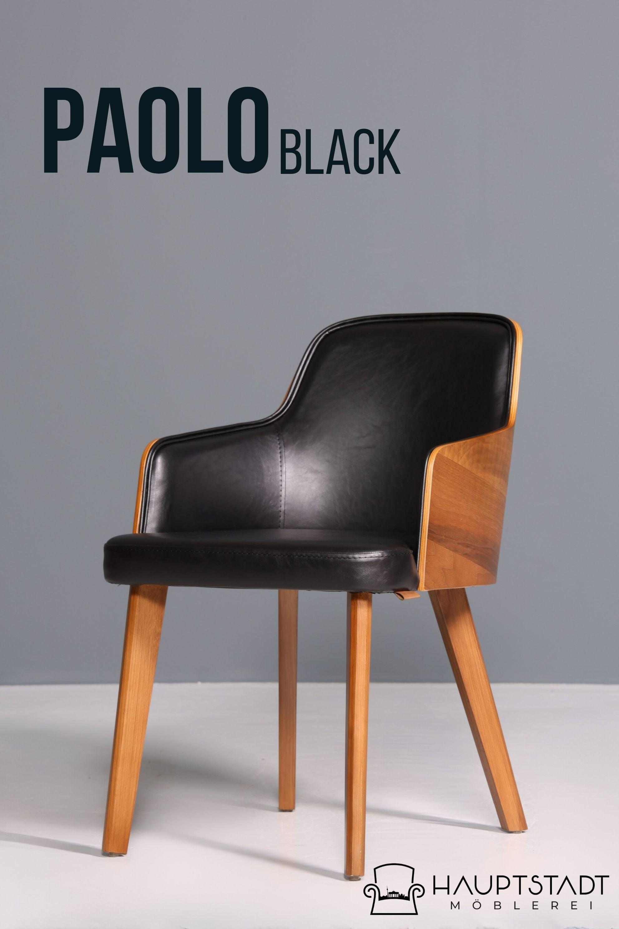 Edler Armlehnstuhl &quot;Paolo- Black&quot; Nussbaum Esszimmerstuhl Küchenstuhl schwarzer Sekretär Stuhl