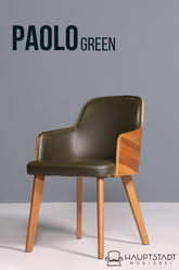 Edler Armlehnstuhl "Paolo- Green" Nussbaum Esszimmerstuhl Küchenstuhl grüner Sekretär Stuhl