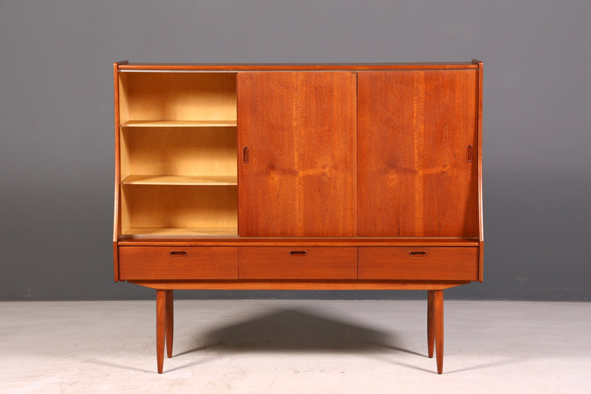 Dreamy mid-century sideboard, teak highboard cabinet, vintage Danish design chest of drawers