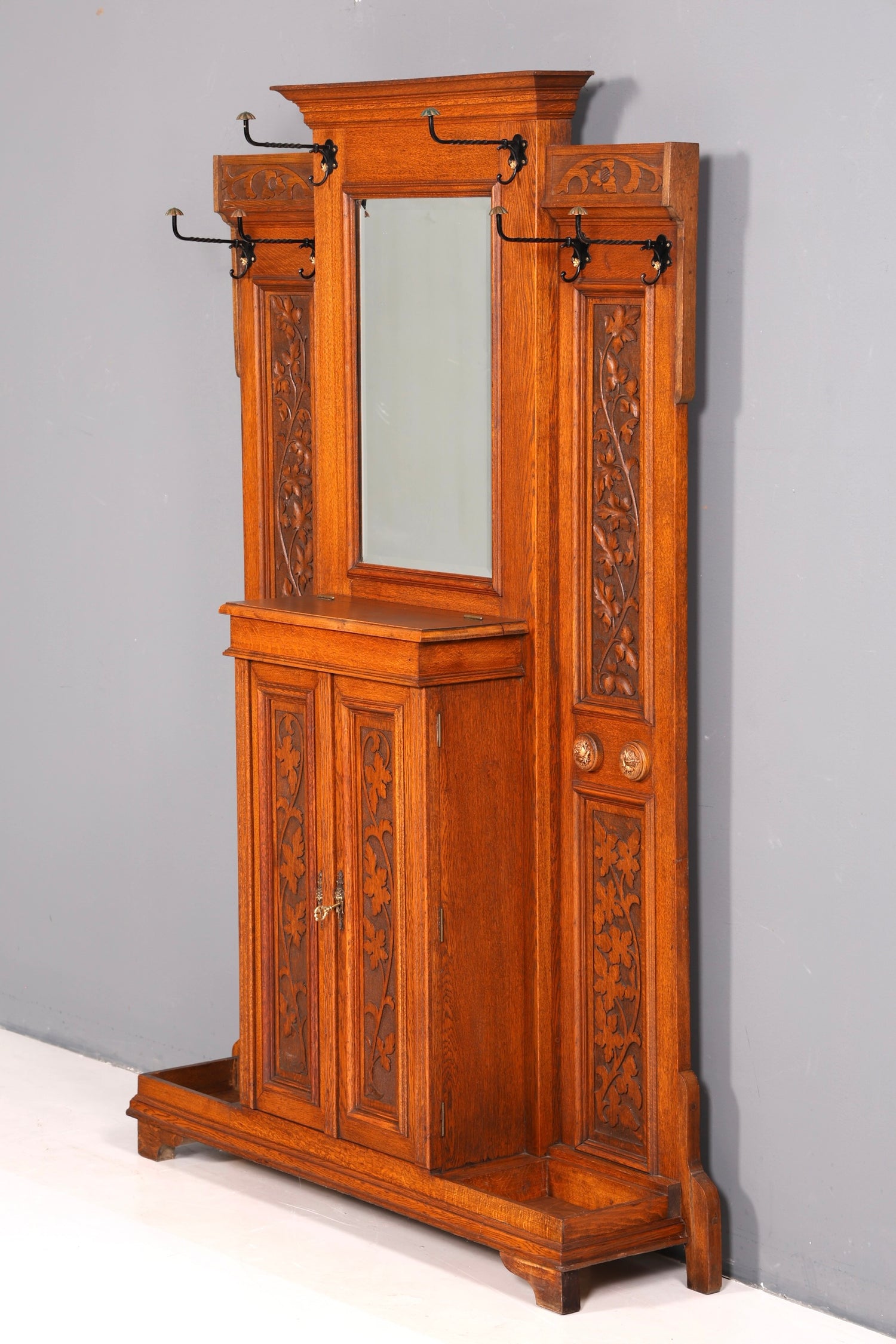 Traumhafte Jugendstil Garderobe Flurgarderobe Eiche Antik Kleiderwand mit Spiegel Dielenmöbel Wandgarderobe