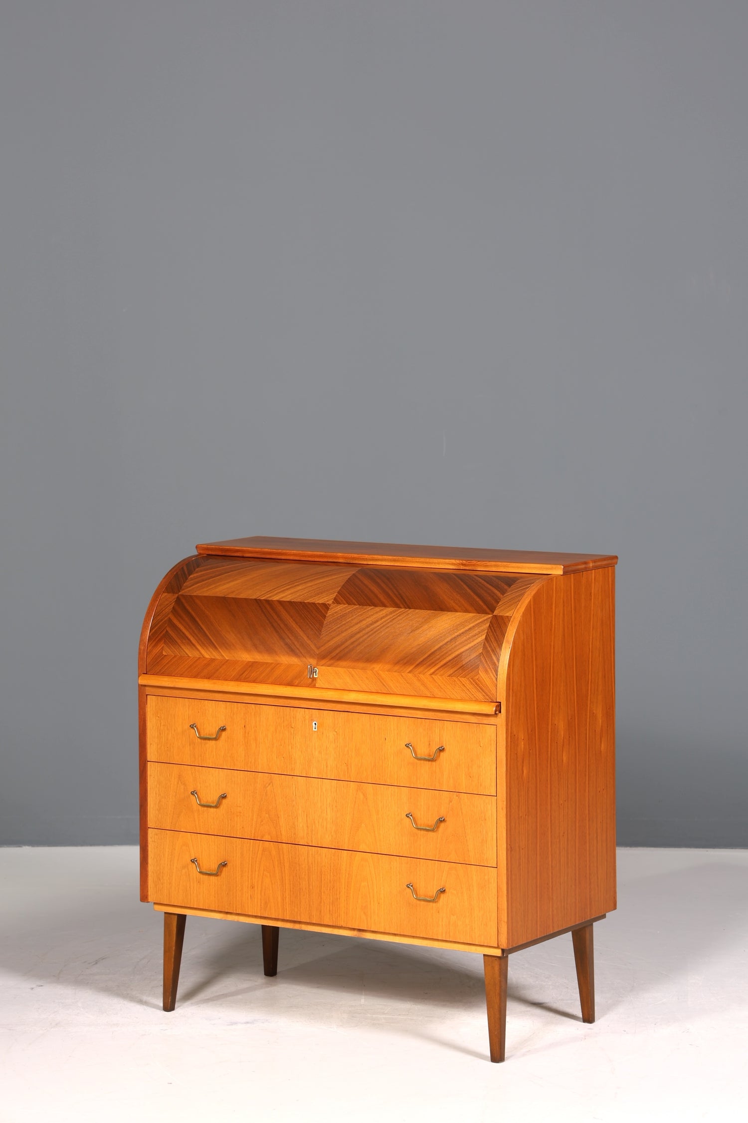 Stilvoller Mid Century Rollladen Sekretär echt Holz Büro Schrank Vintage Schreibkommode