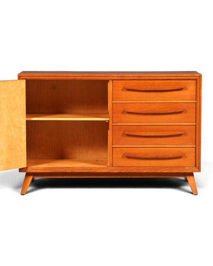 Hauptstadt Möblerei Mid Century Sideboard aus Echtholz mit Schubladen und Schrankfach im Vintage-Stil