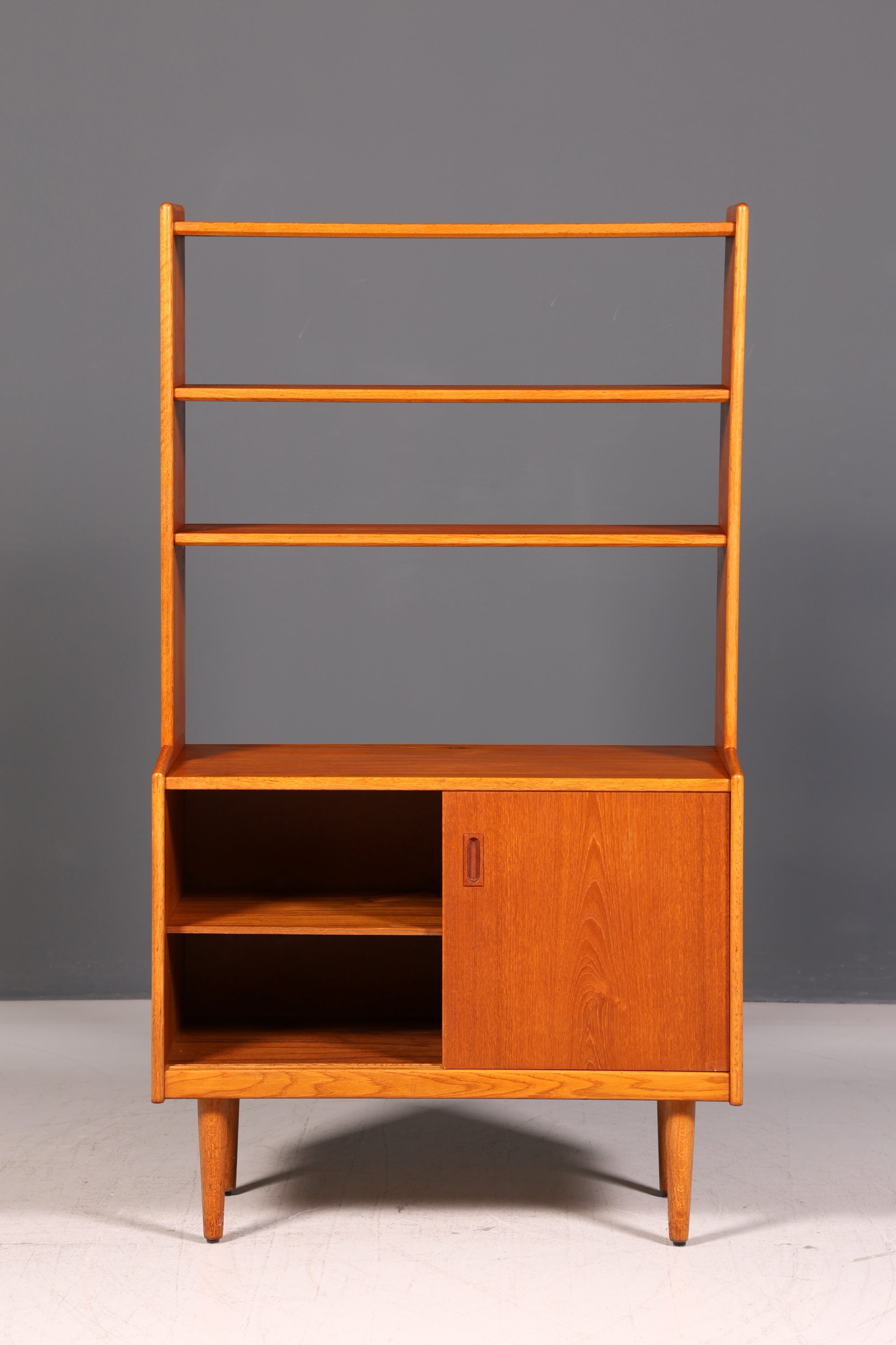 Schlichtes Mid Century Bücherregal Danish Design Schiebetür Teak Holz Vintage Schrank Regal
