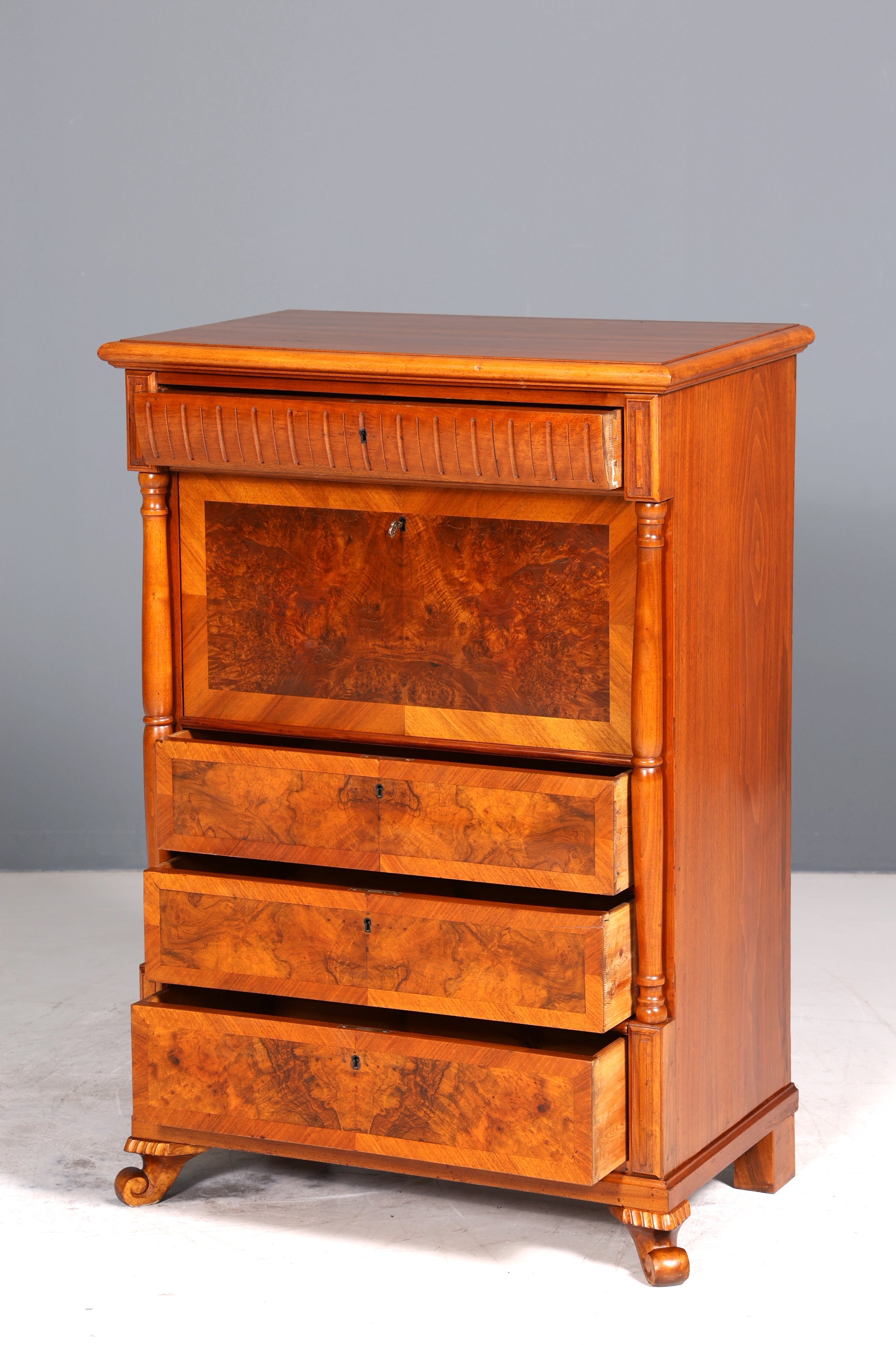 E907 Finish cm, Wunderschöner Gründerzeit Sekretär Vertiko Highboard Louis Philippe Kommode um 1880
