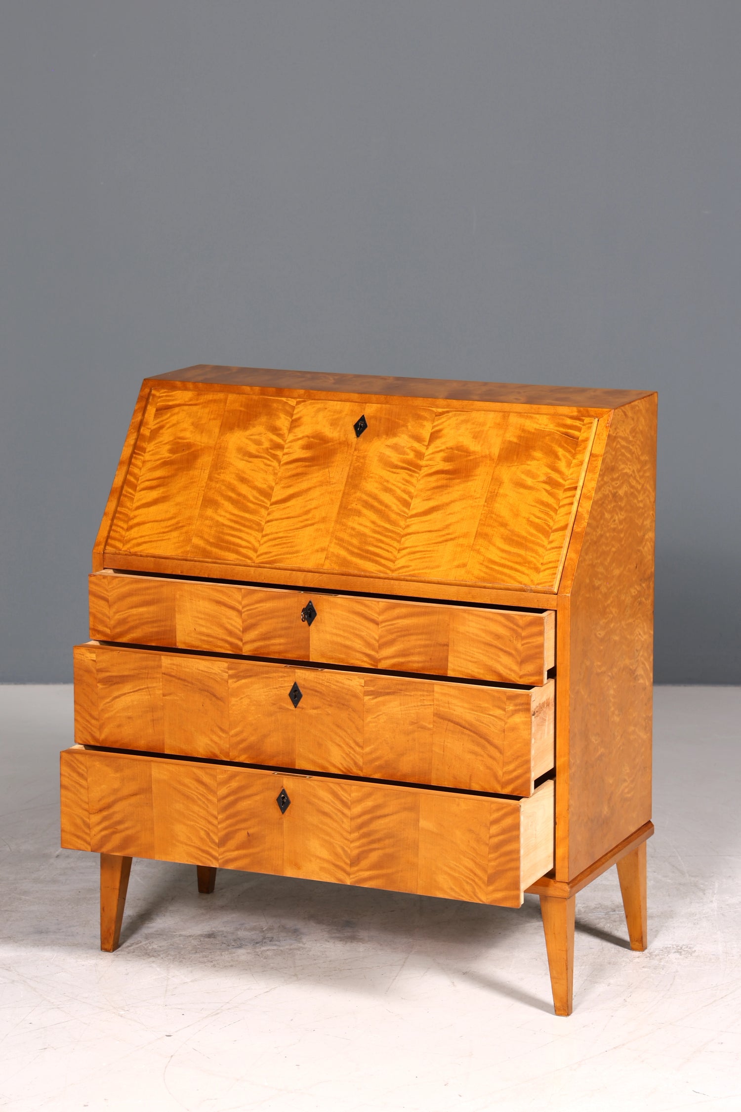 Schlichter Mid Century Sekretär Vintage Schreibmöbel echt Holz Kommode Office Secretary