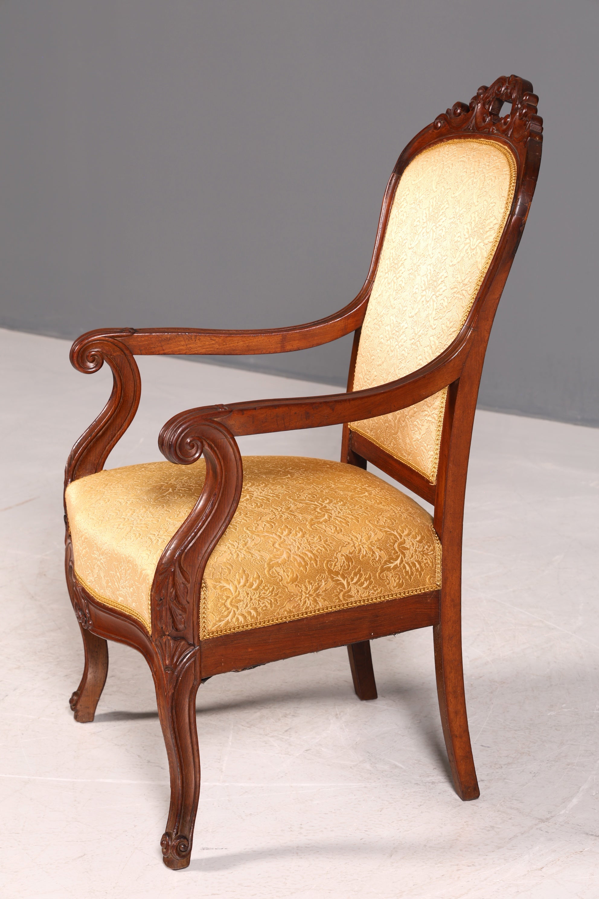 G040 Finish Edler Chippendale Armlehnsessel Barock Stil Sessel Armchair Samt Stoff Sessel