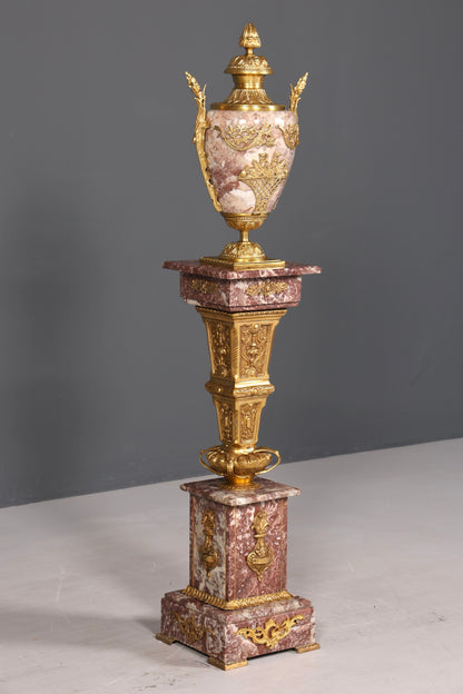 Beautiful Baroque style column with vase, Louis XV marble natural stone flower column, pedestal, shelf