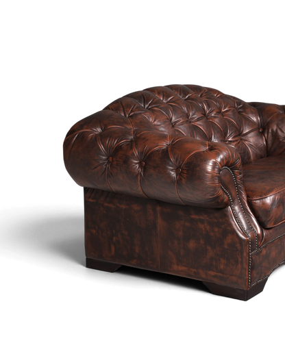 Hauptstadt Möblerei Chesterfield Centurion 2-Sitzer Sofa aus braunem Echtleder mit Knopfheftung und Ziernägeln