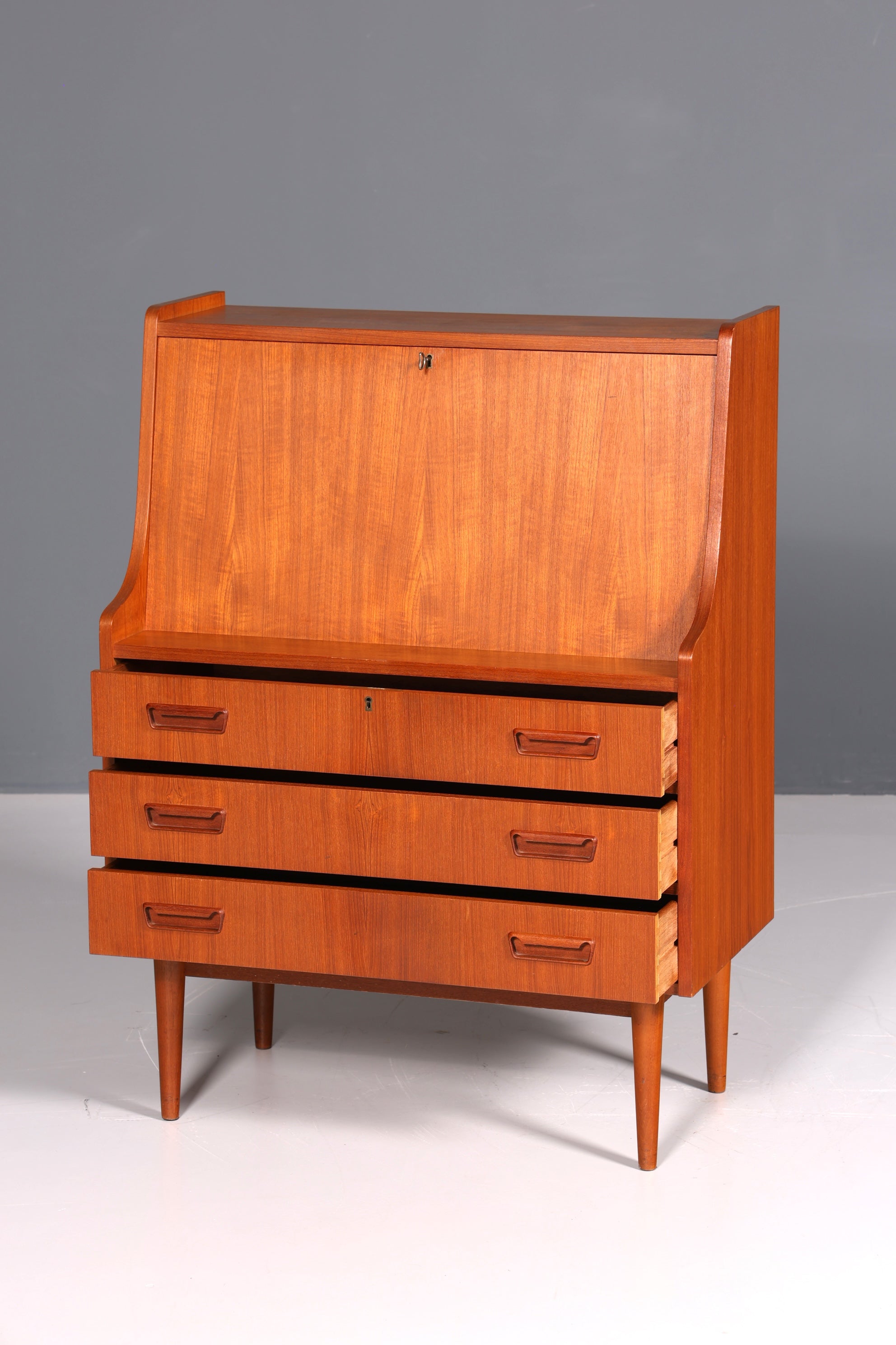 Stylish mid-century secretary desk by Gunnar Nielsen for Tibergaard, teak wood writing desk, 1960s