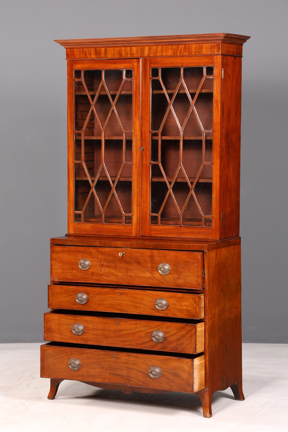 Wunderschöner Englischer Aufsatzsekretär Antik Sekretär Bücherschrank Vitrine Mahagoni Büro Schreibschrank UK