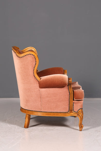 Noble Chippendale Armchair Baroque Style Velvet Fabric Armchair Rococo Antique 1 of 4