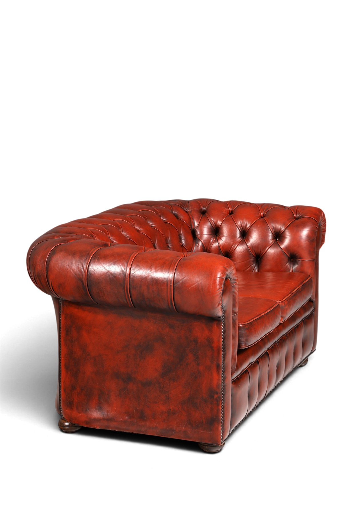 Hauptstadt Möblerei Chesterfield 2-Sitzer Sofa aus braunem Echtleder mit klassischer Knopfheftung und Armlehnen