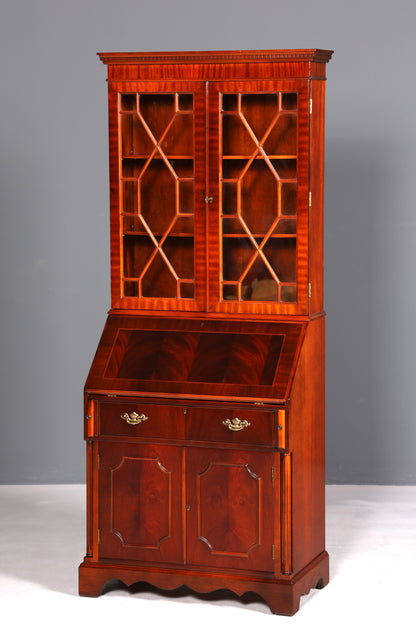 Wunderschöner Englischer Sekretär Büro Aufsatzsekretär Antik 60s Mahagoni Vitrinen Schrank UK