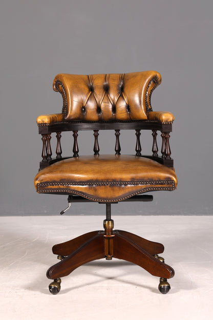 Original Chesterfield Centurion Captain Chair Englisch grün echt Leder Sessel Bürostuhl Office Chair