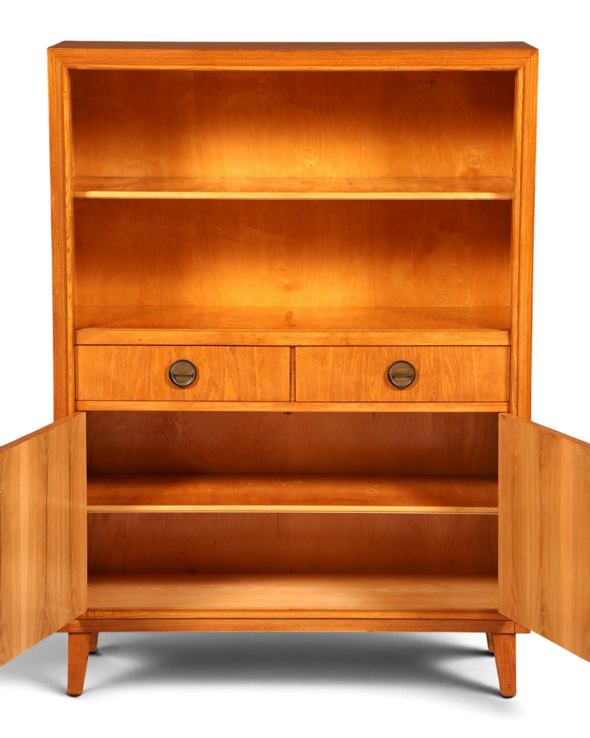 Hauptstadt Möblerei H936 Schrank aus hellem Holz mit offenen Regalen, zwei Schubladen und zwei Flügeltüren
