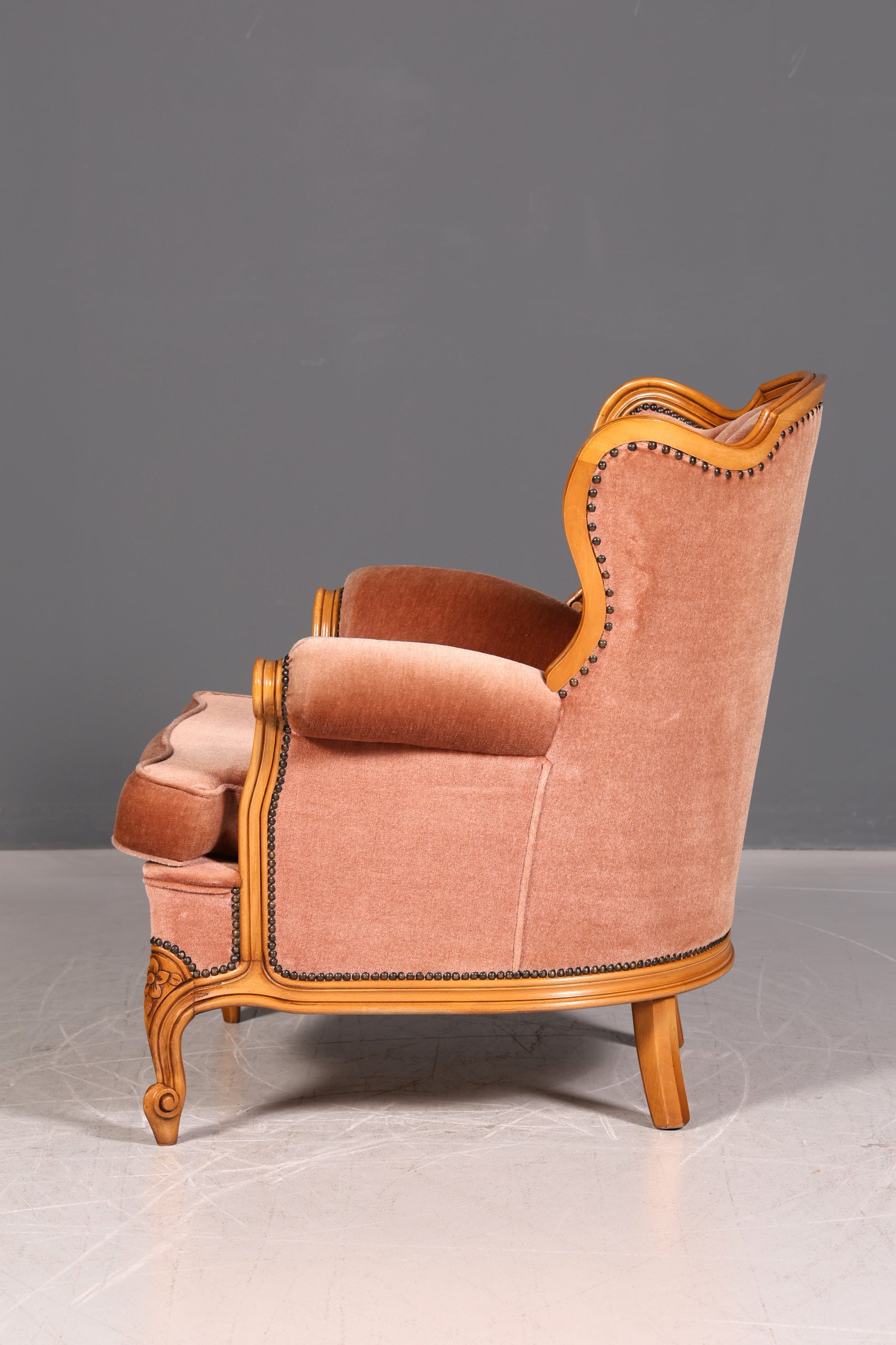 Noble Chippendale Armchair Baroque Style Velvet Fabric Armchair Rococo Antique 2 of 4