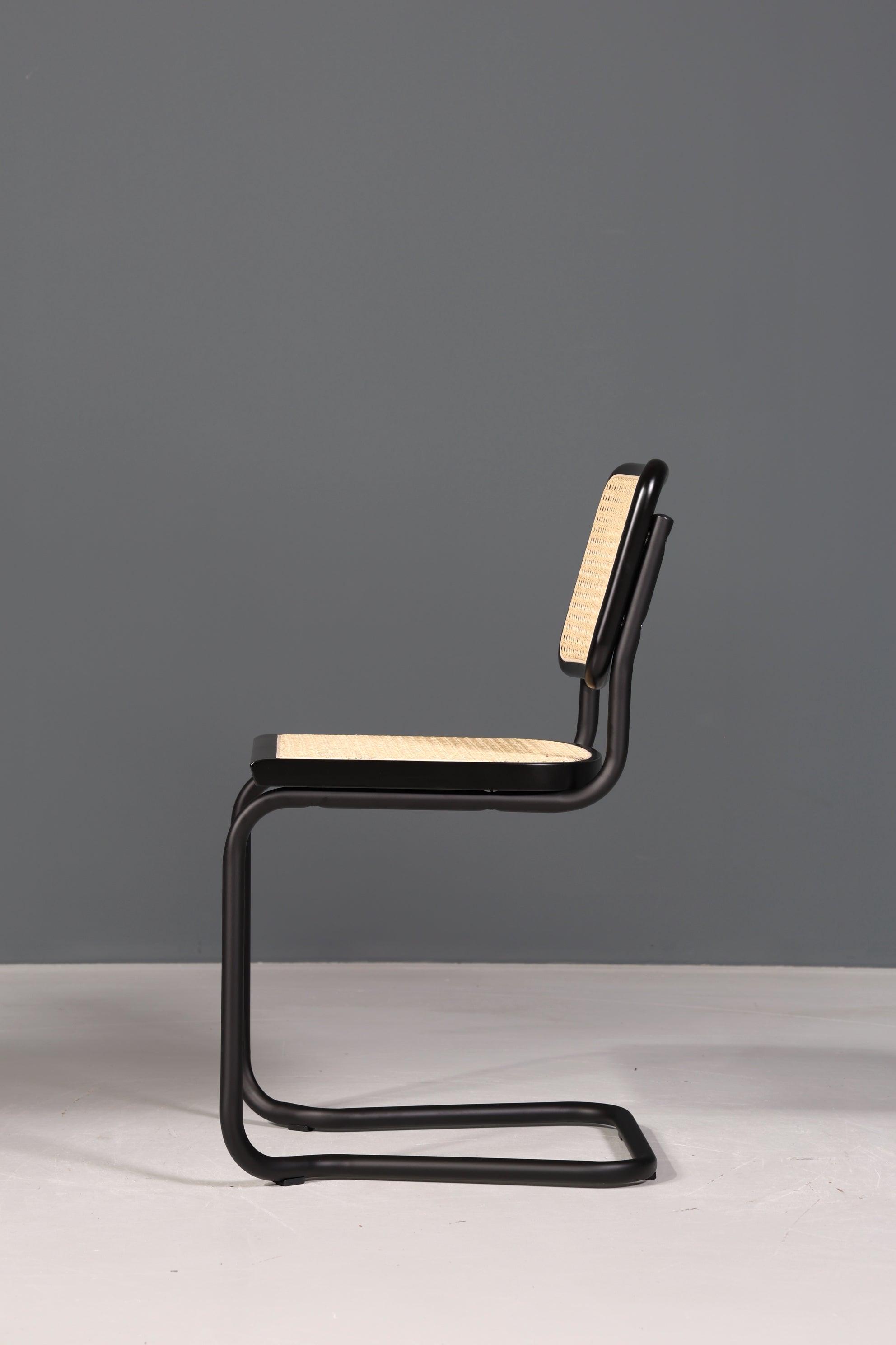 Freischwinger Stuhl &quot;Milano&quot; Made in Italy Schwarz Korbgeflecht Stuhl Wippstuhl Wiener Geflecht Küchenstuhl Sekretär Stuhl