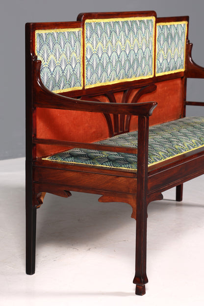Wunderschöne Jugendstil Sitzbank Antik Bank Holz Sofa Polsterbank Holzbank