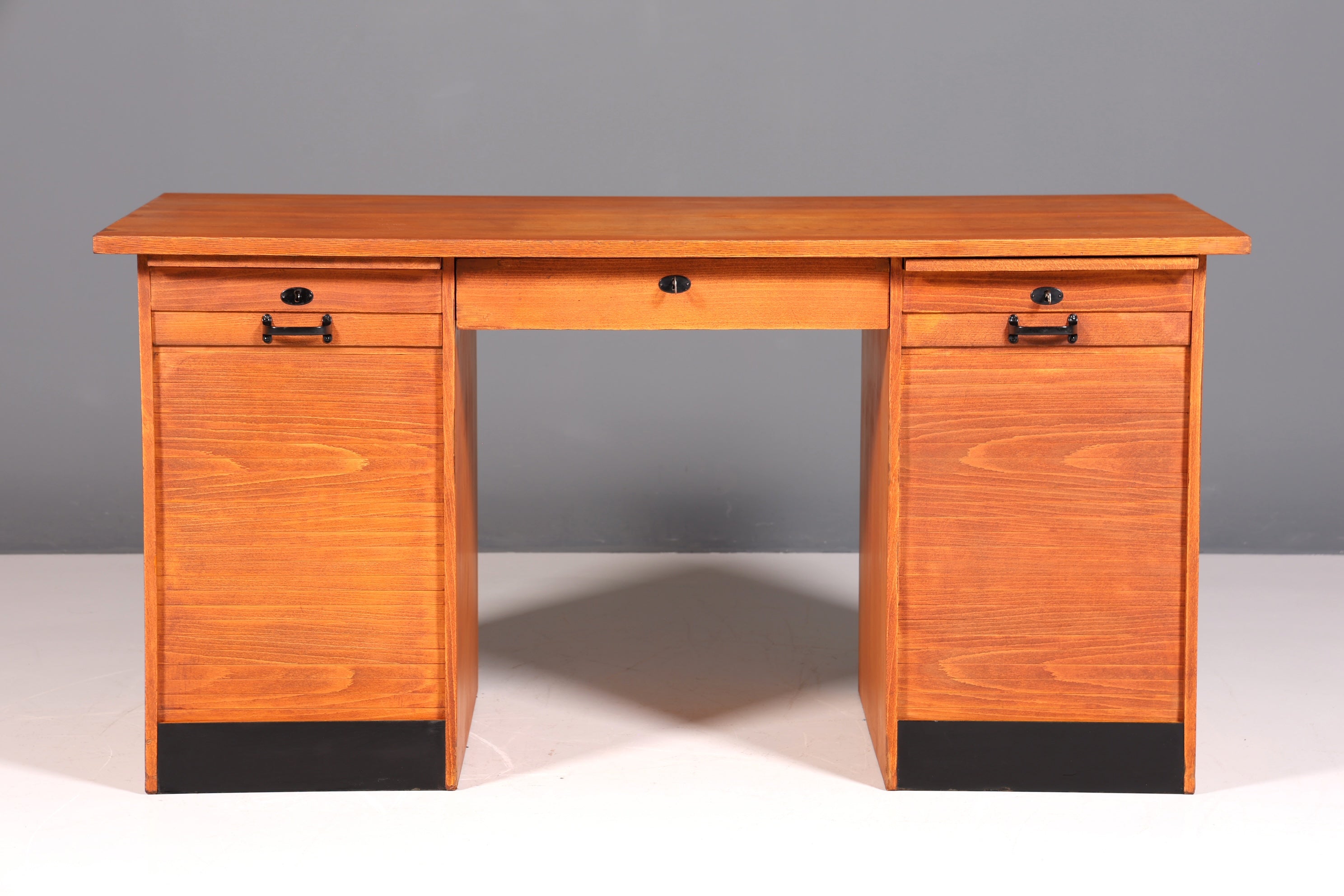 Beautiful Bauhaus-style roll-top desk, mid-century modern, real wood office table