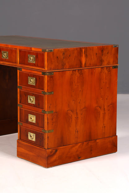 Edler Maritimer Schreibtisch Englischer Military Chest Bürotisch Office Table Echt Lederauflage Antik Vintage