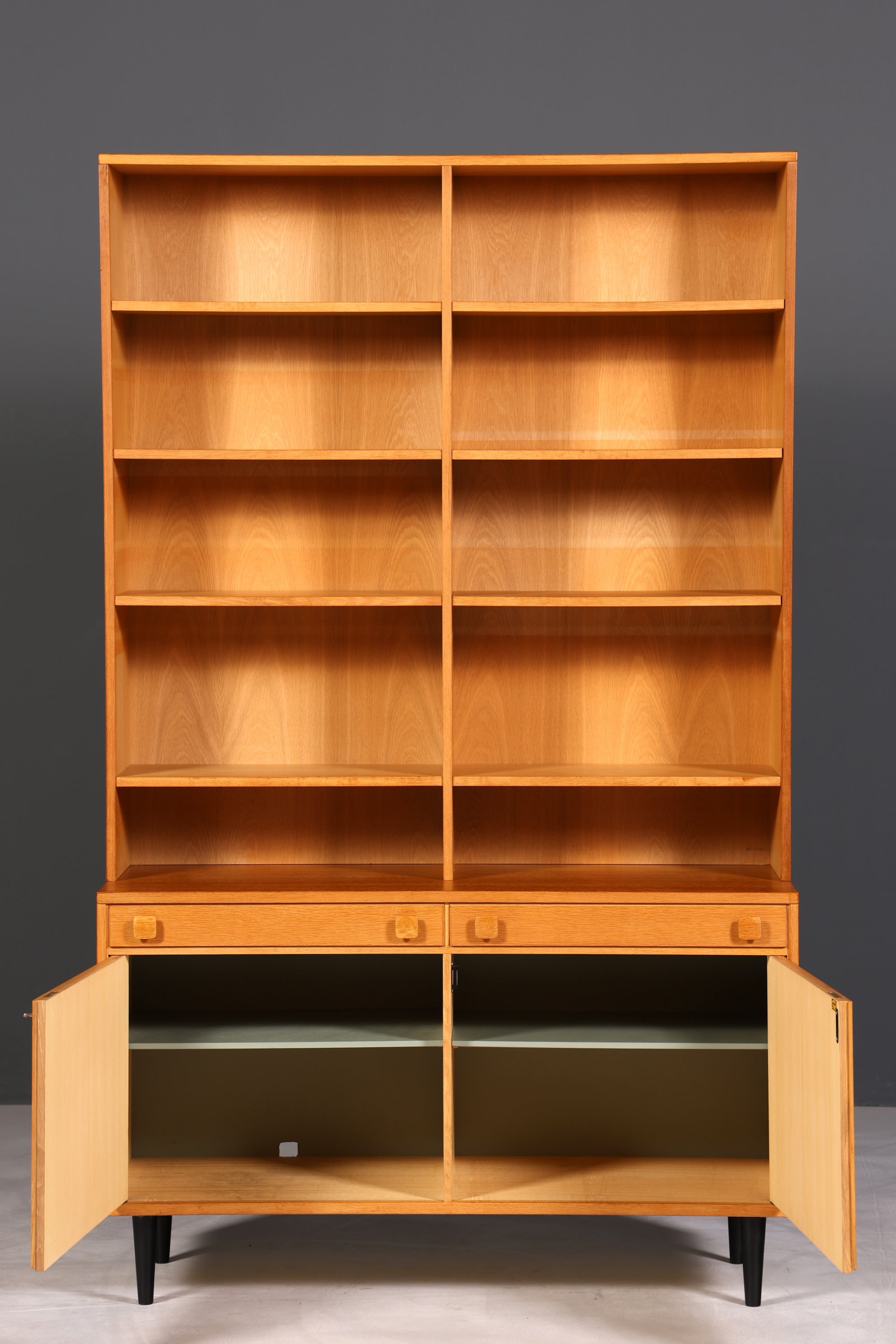 F895 Finish Traumhaftes Mid Century Regal echt Holz Schrank Danish Design Retro Kommode Vintage Bücherregal 60er Jahre