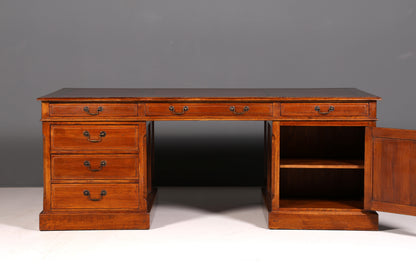 Beeindruckender Englischer XXL Schreibtisch Bürotisch Office Desk Partnerdesk Antik Massivholz Vintage