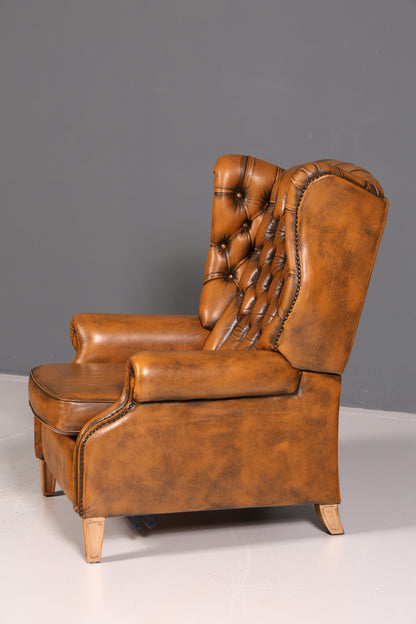 Original Chesterfield Ohrensessel Echtleder Englisch Herrensessel Ledersessel Weichleder Liegefunktion Antik Vintage