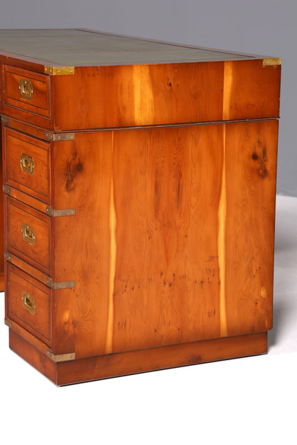 Edler Maritimer Schreibtisch Englischer Military Chest Bürotisch Office Table mit echt Lederauflage