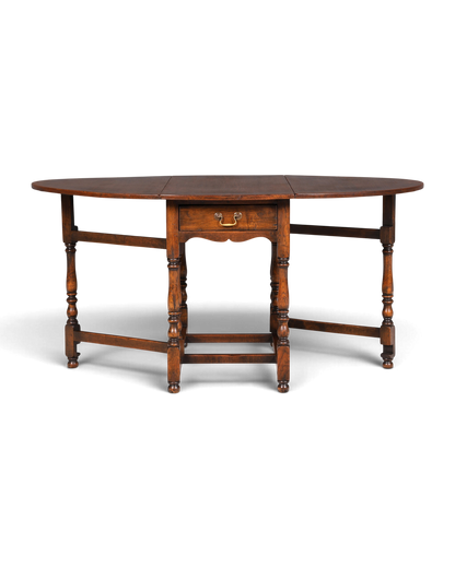 Hauptstadt Möblerei antiker englischer Klapptisch aus massivem dunklem Holz mit Schublade und gedrechselten Beinen