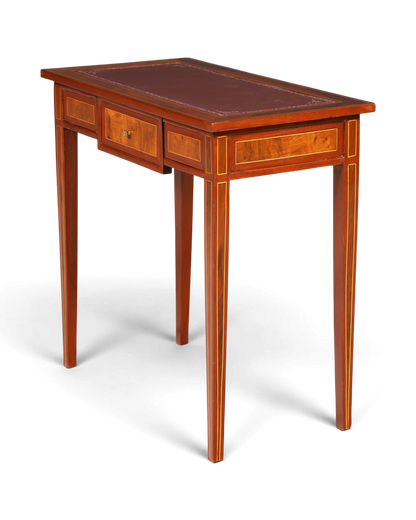 Hauptstadt Möblerei filigraner Schreibtisch im French Desk Stil aus Holz mit Schublade und dunkelroter Einlage