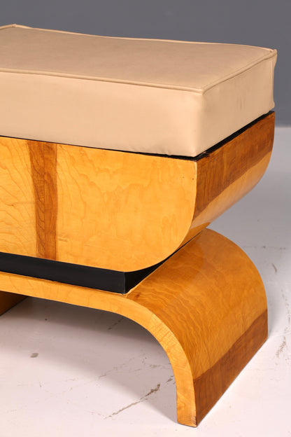 Wunderschöner Hocker im Art Deco Stil Birke Sitzhocker Fußhocker Fußbank Antik Vintage