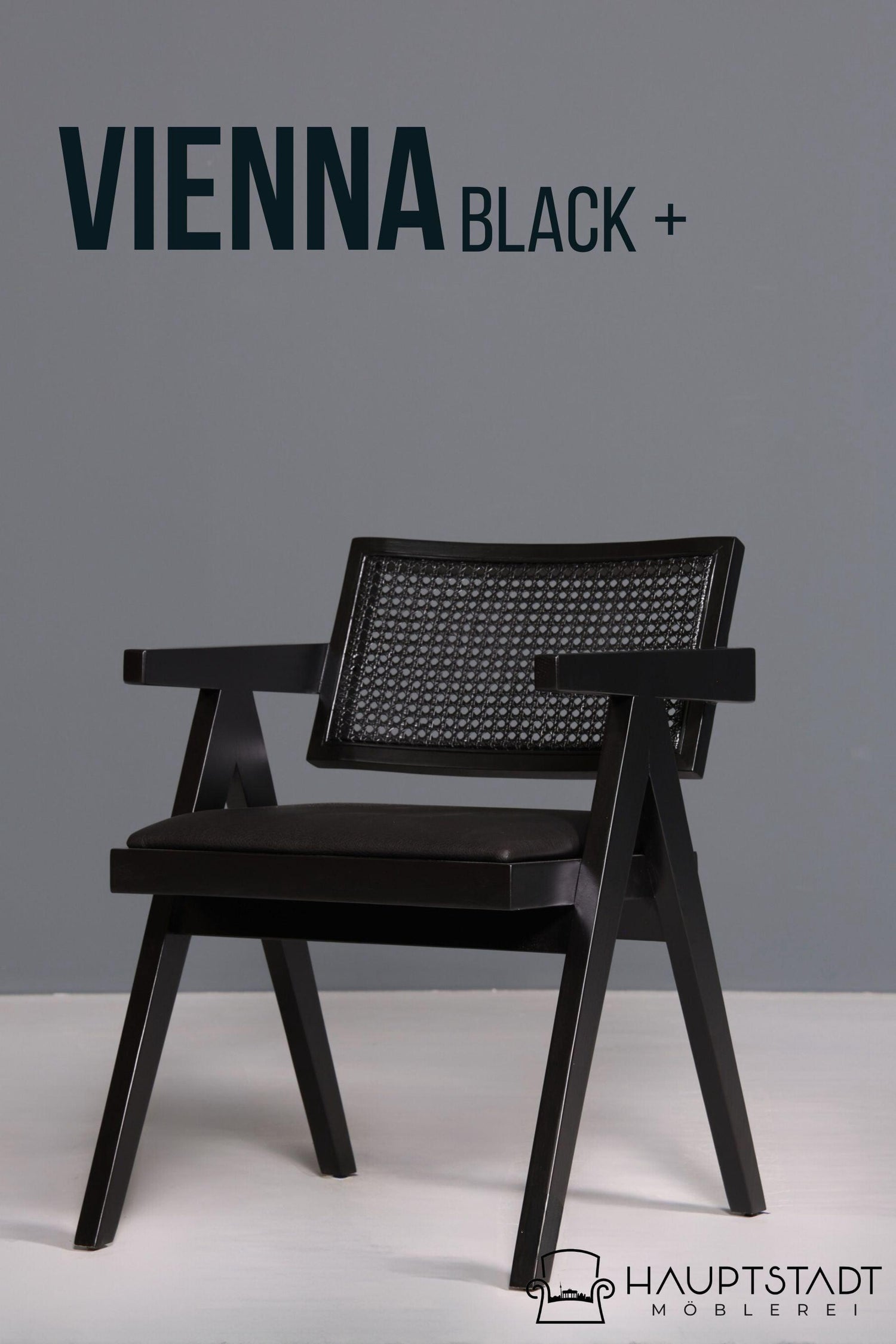 Sehr edler Korbgeflecht Stuhl &quot;Vienna Black +&quot; Armlehnsessel Bauhaus Relax Lounge Chair Stuhl Esszimmer Stuhl Küchenstuhl