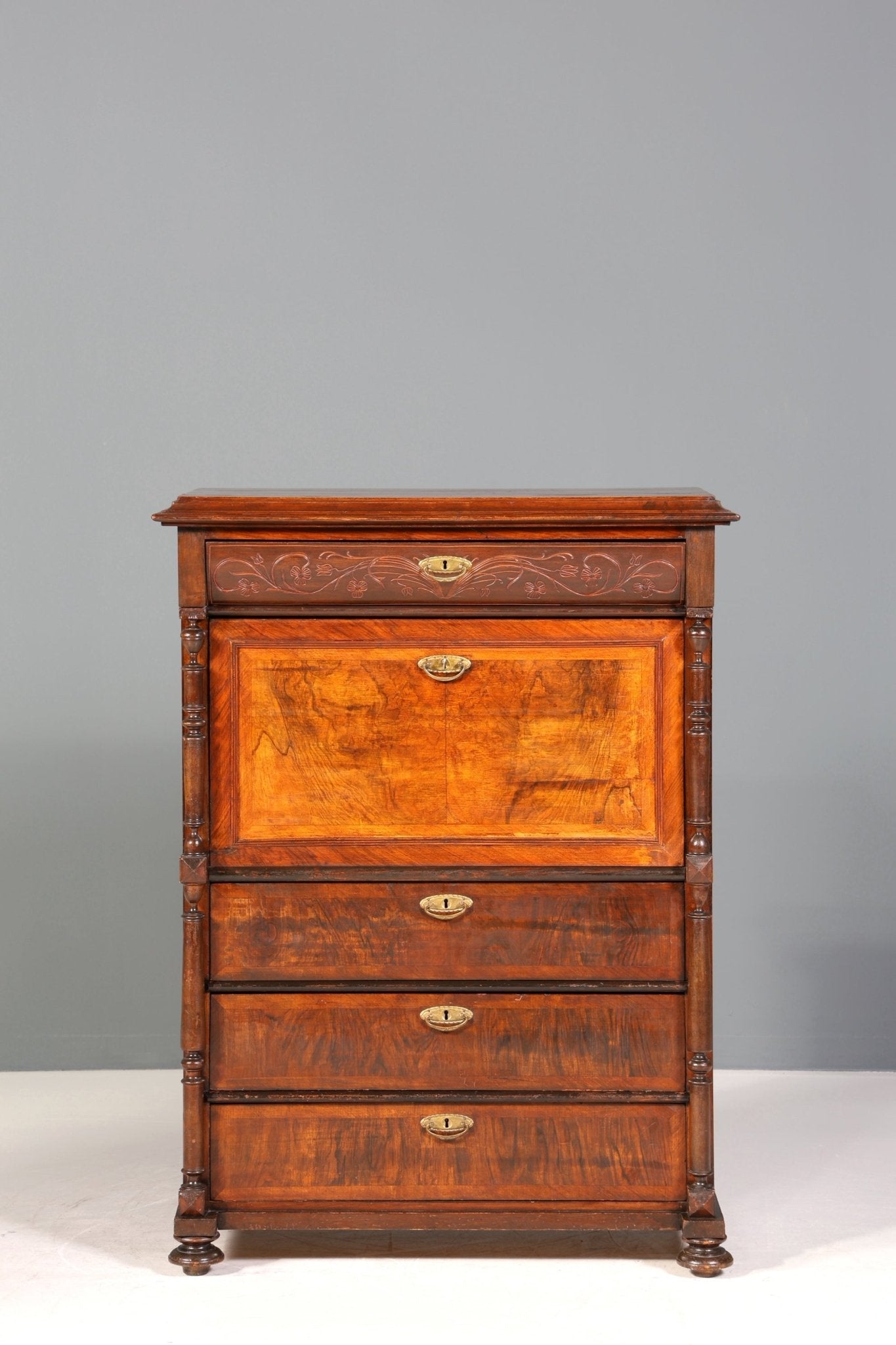 Wunderschöner Gründerzeit Sekretär Vertiko Nussbaum Highboard Louis Philippe Kommode Sekretär Schrank um 1880