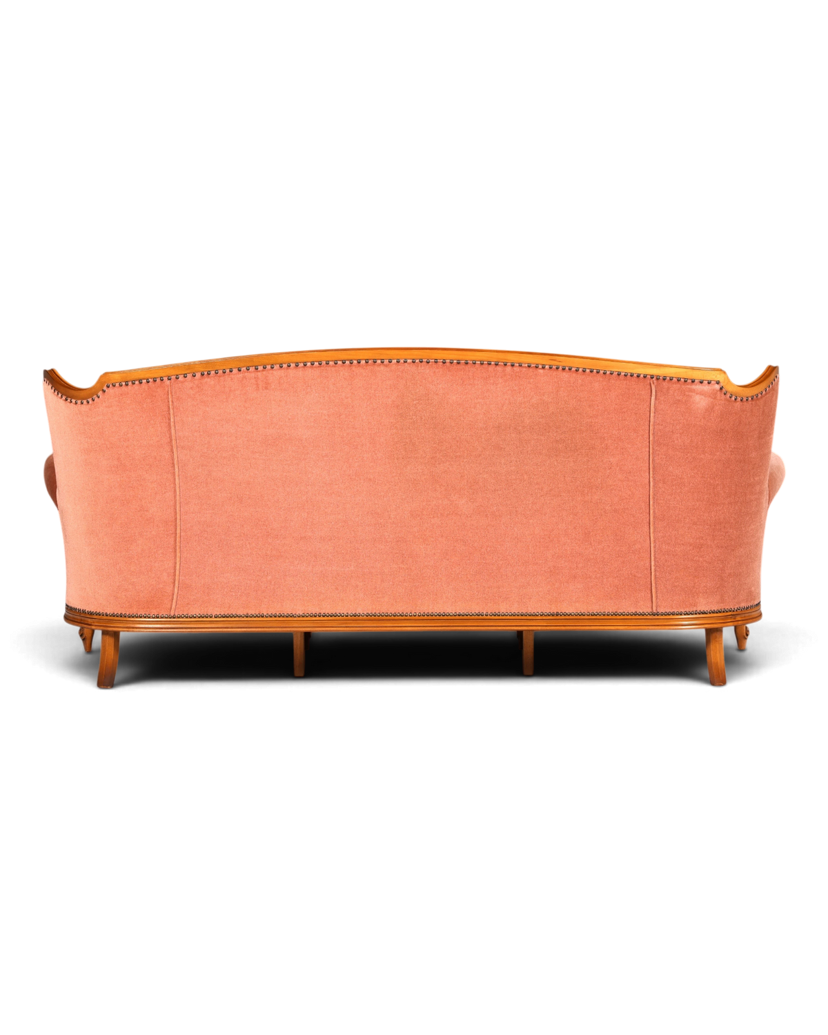 Hauptstadt Möblerei Chippendale 3-Sitzer Sofa in Barock-Stil mit rosafarbenem Samtbezug und Holzrahmen
