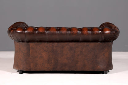 Beautiful Original Centurion Chesterfield 2-Seater Sofa, England, Genuine Leather Upholstered Sofa