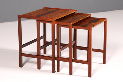 Filigranes Mid-Century Table Set, Rosewood Coffee Table, Set of 3, Side Table, Nesting Tables, Vintage