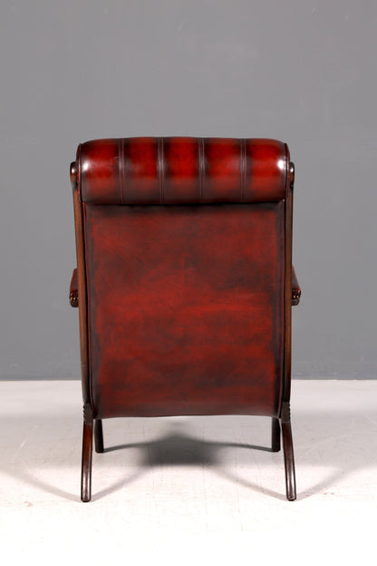 Stilvoller Original Chesterfield Slipper Sessel Englischer Armlehnsessel Oxblood Echt Leder Englisch Herrensessel UK
