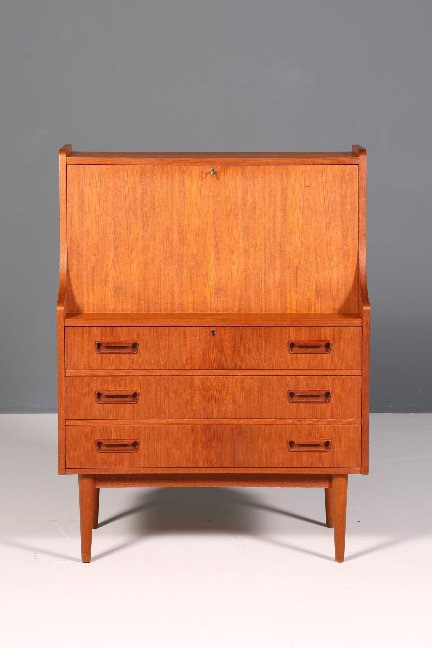 Stylish mid-century secretary desk by Gunnar Nielsen for Tibergaard, teak wood writing desk, 1960s