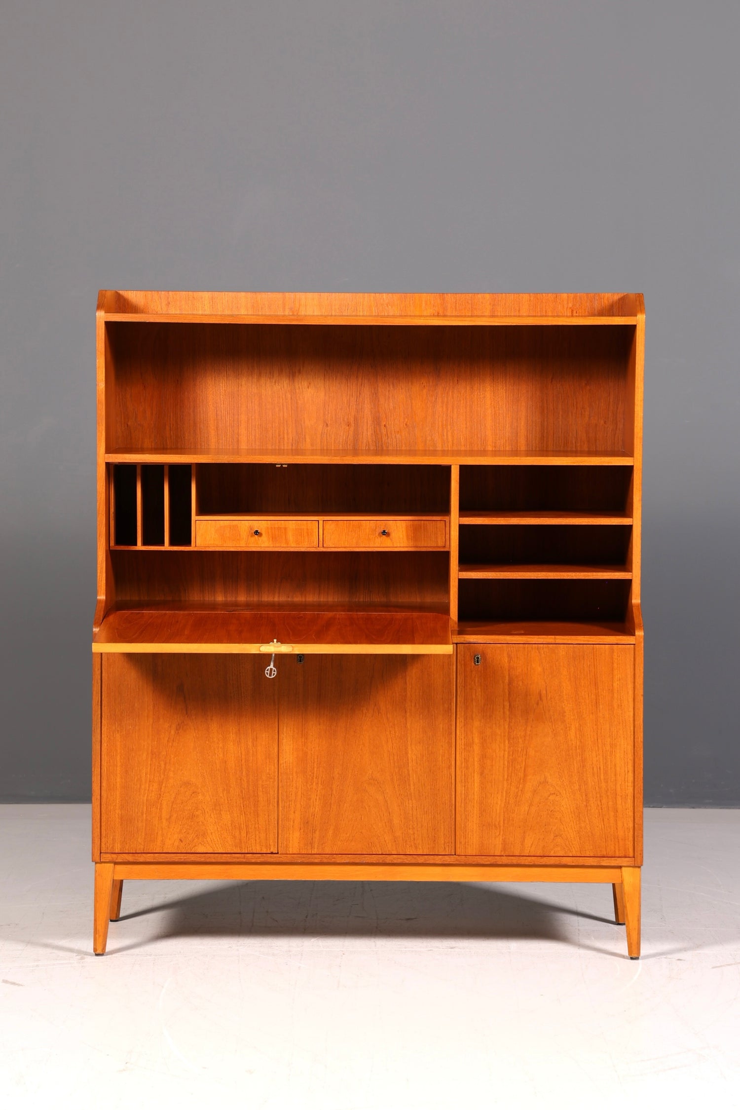 Wunderschöner Mid Century Sekretär Highboard Vintage Schrank Schreibklappe Holz Regal Retro 60er Skandinavisch
