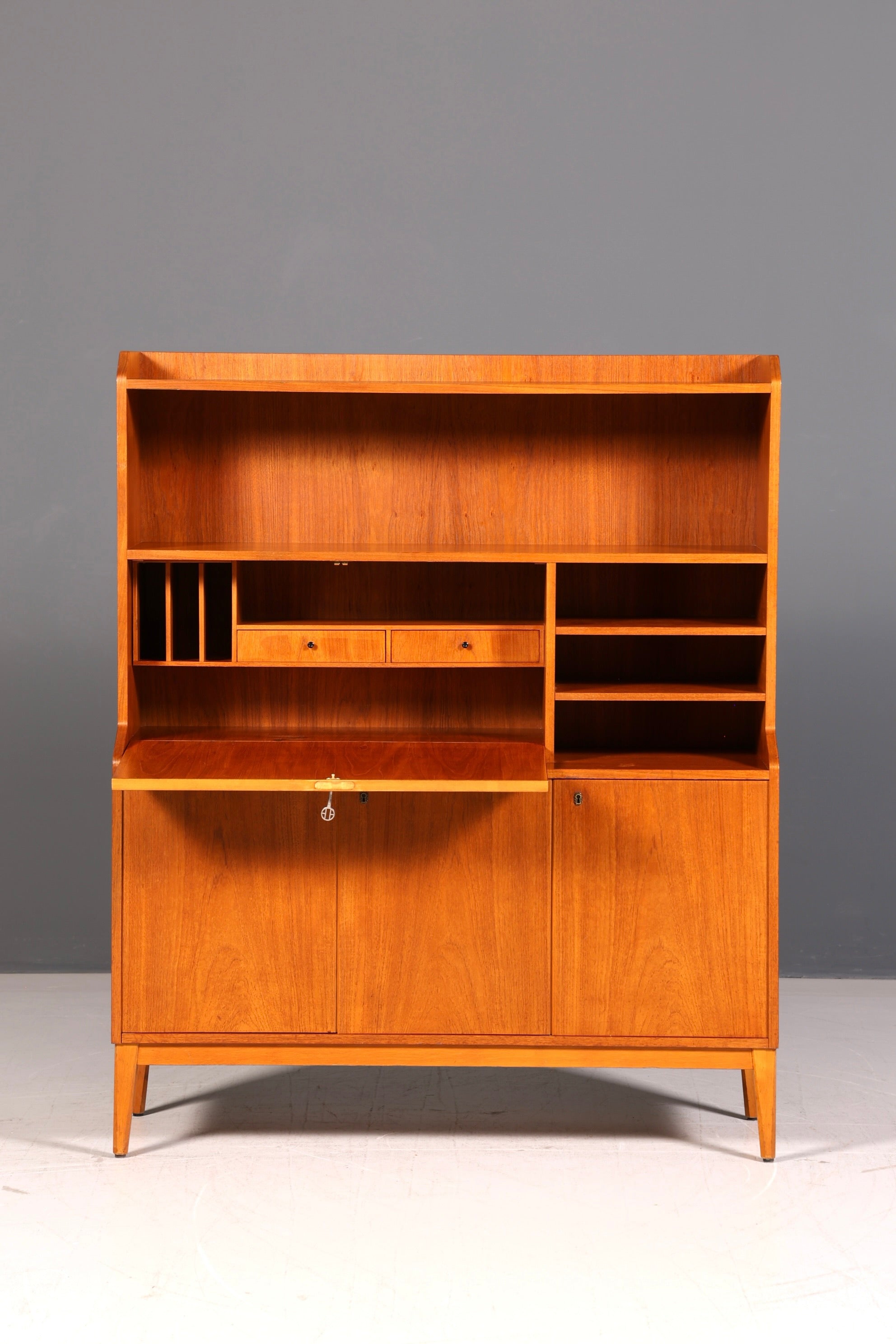 Wunderschöner Mid Century Sekretär Highboard Vintage Schrank Schreibklappe Holz Regal Retro 60er Skandinavisch