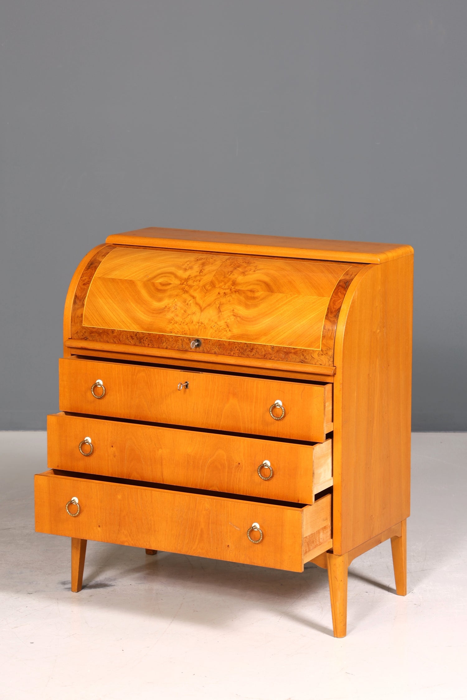 Stilvoller Mid Century Rollladen Sekretär echt Holz Büro Schrank Vintage Schreibkommode