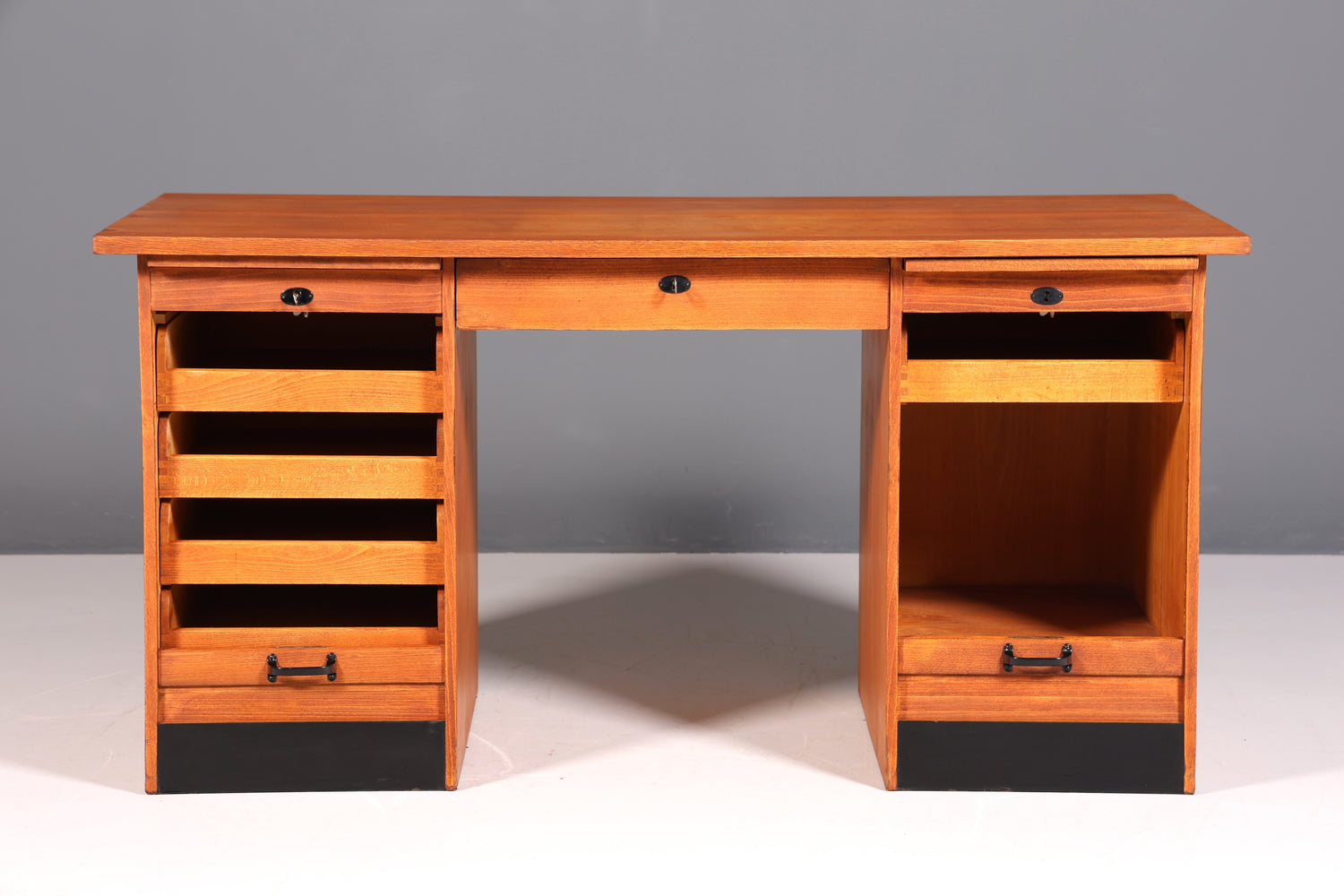 Beautiful Bauhaus-style roll-top desk, mid-century modern, real wood office table