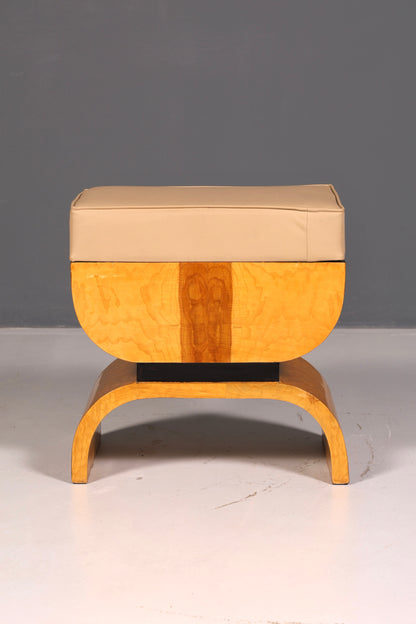 Beautiful Art Deco-style stool, birch, seat stool, footstool, footrest, antique vintage