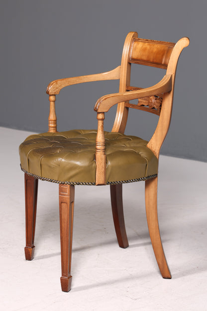 Wunderschöner Chesterfield Armlehnstuhl Anno Dom Sekretär Stuhl Englisch echt Leder Küchenstuhl 2 von 2