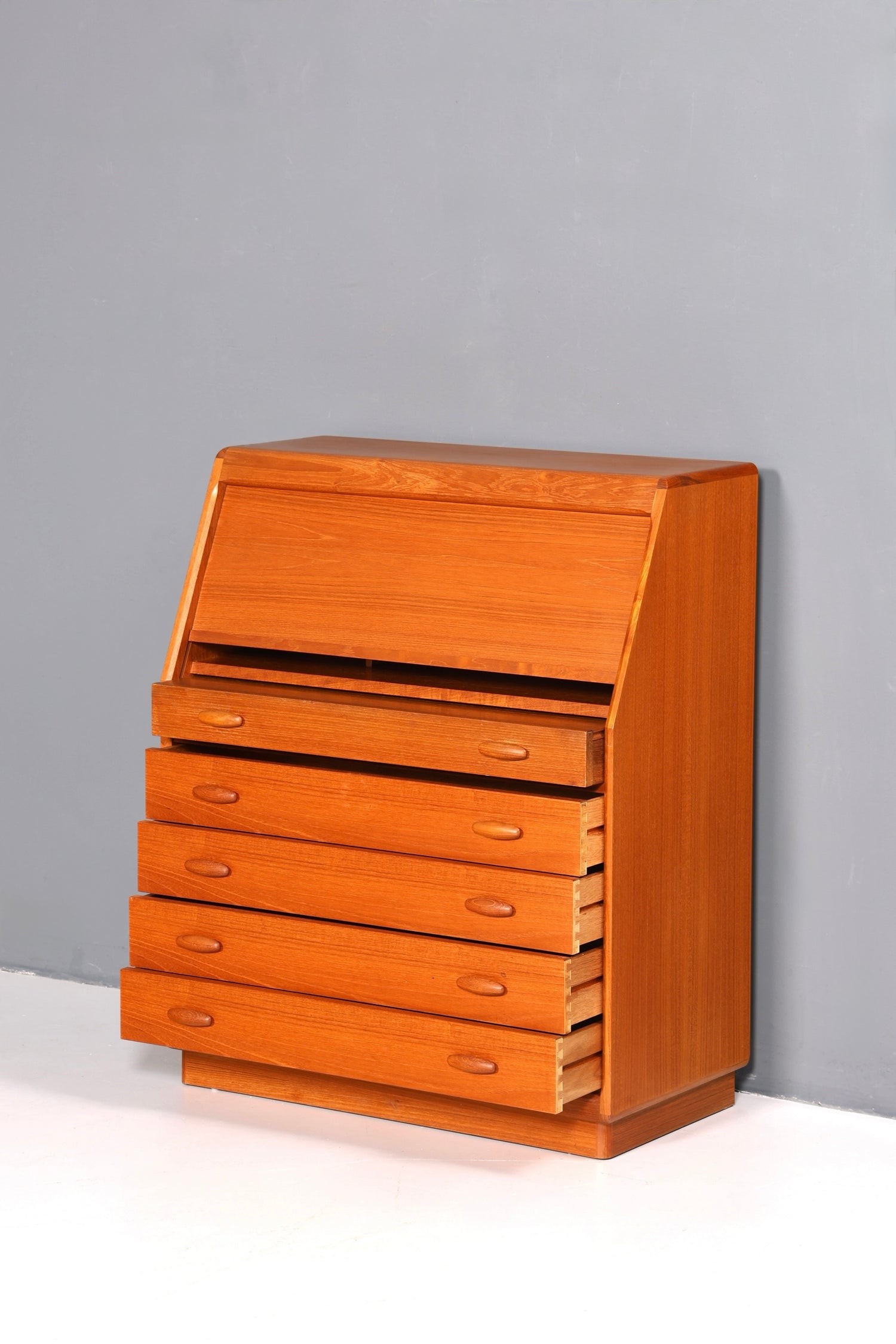Elegant original Dyrlund secretary desk, mid-century design, teak wood chest of drawers, writing desk