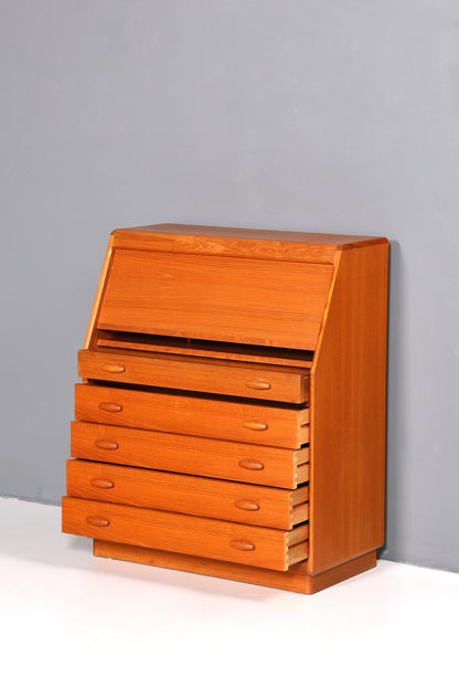 Elegant original Dyrlund secretary desk, mid-century design, teak wood chest of drawers, writing desk
