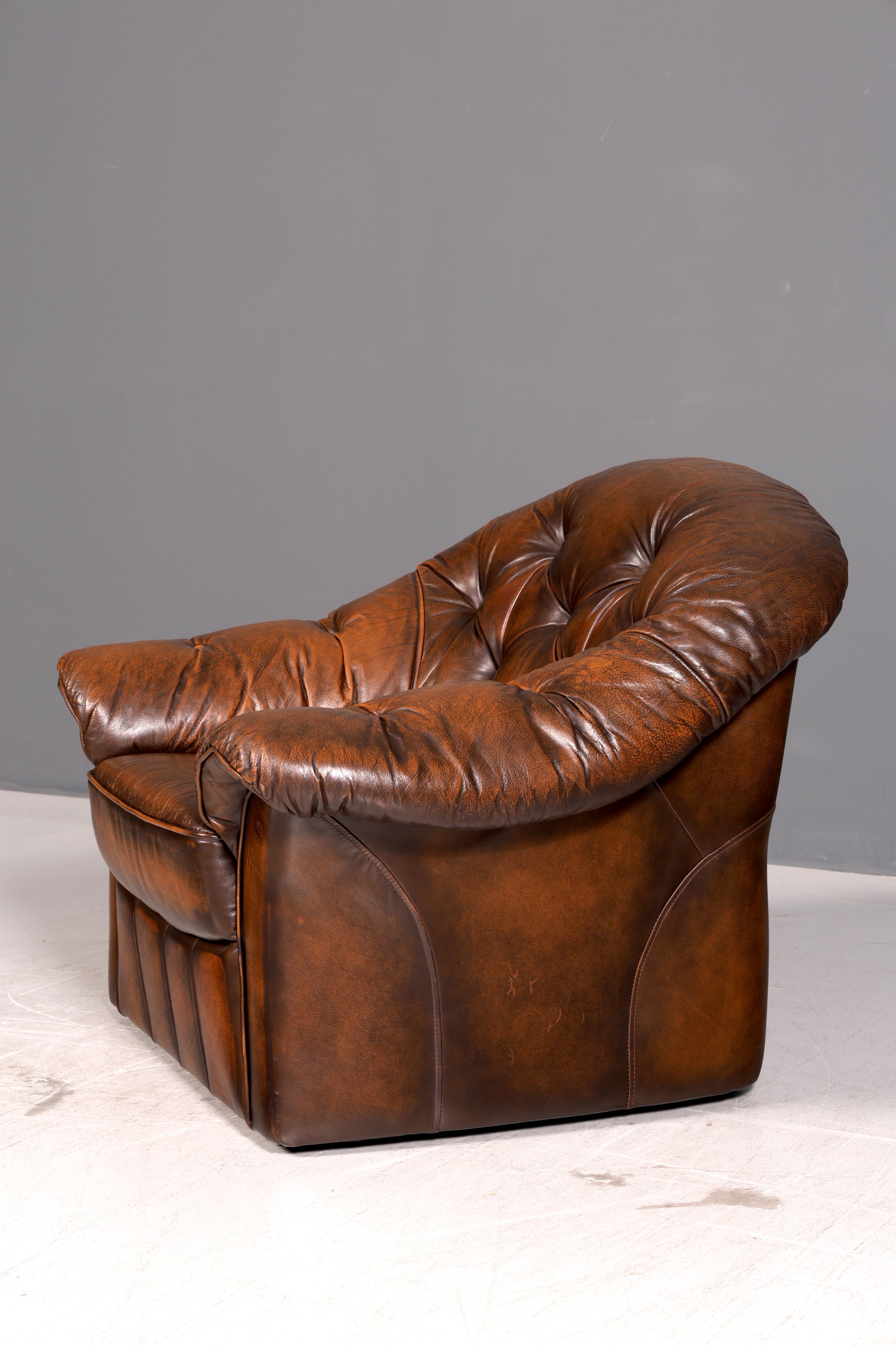 Wunderschöner Chesterfield Sessel mit Hocker Echtleder braun Ledersessel Englisch Vintage