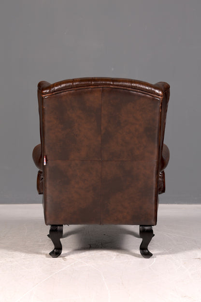 Wunderschöner Original Chesterfield Ohrenbackensessel Echt Leder Englisch Herrensessel Brauner Armlehnsessel UK Relaxsessel