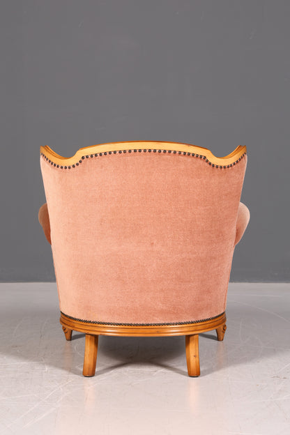 Noble Chippendale Armchair Baroque Style Velvet Fabric Armchair Rococo Antique 1 of 4